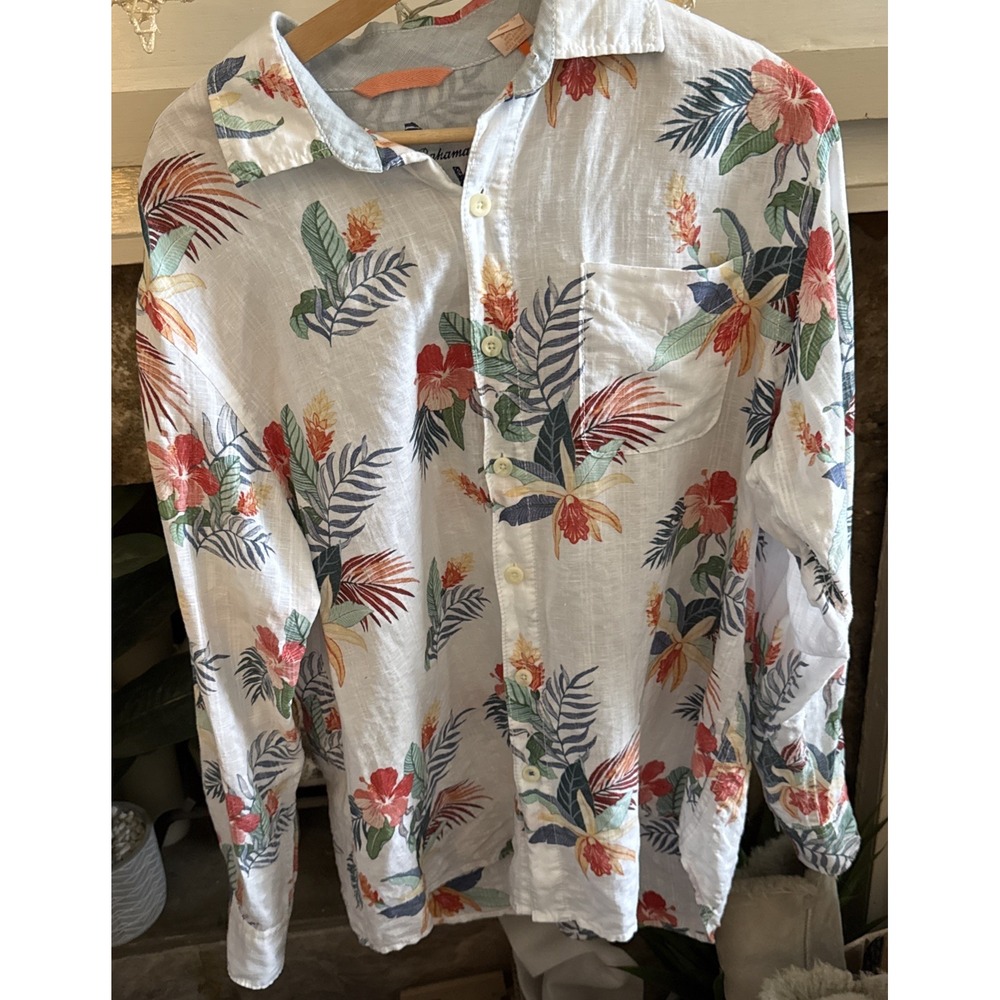 Tommy Bahama Relax Mens Linen Long Sleeve Shirt Floral Tropical Relaxed Fit SZ M